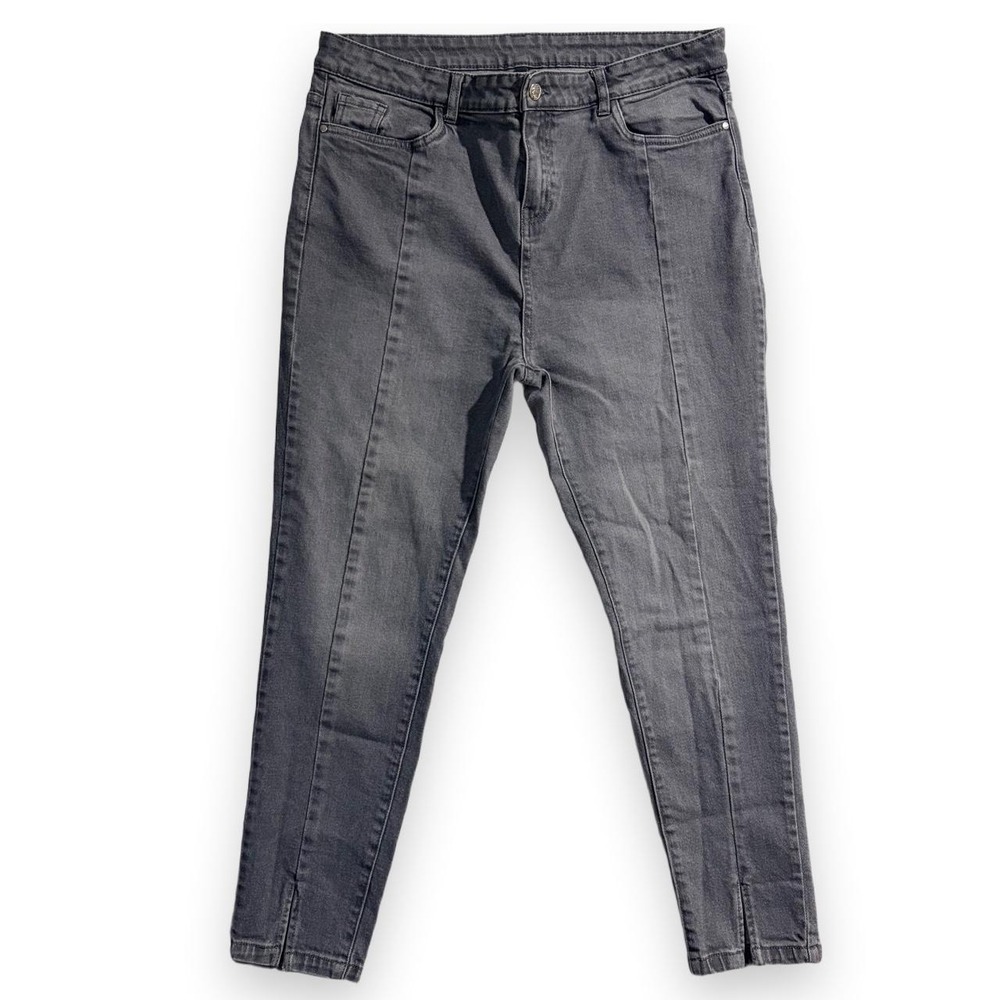 L.O.V. Gray Skinny Jeans Women Size 34 Front Seam Split Hem Denim 300923774005